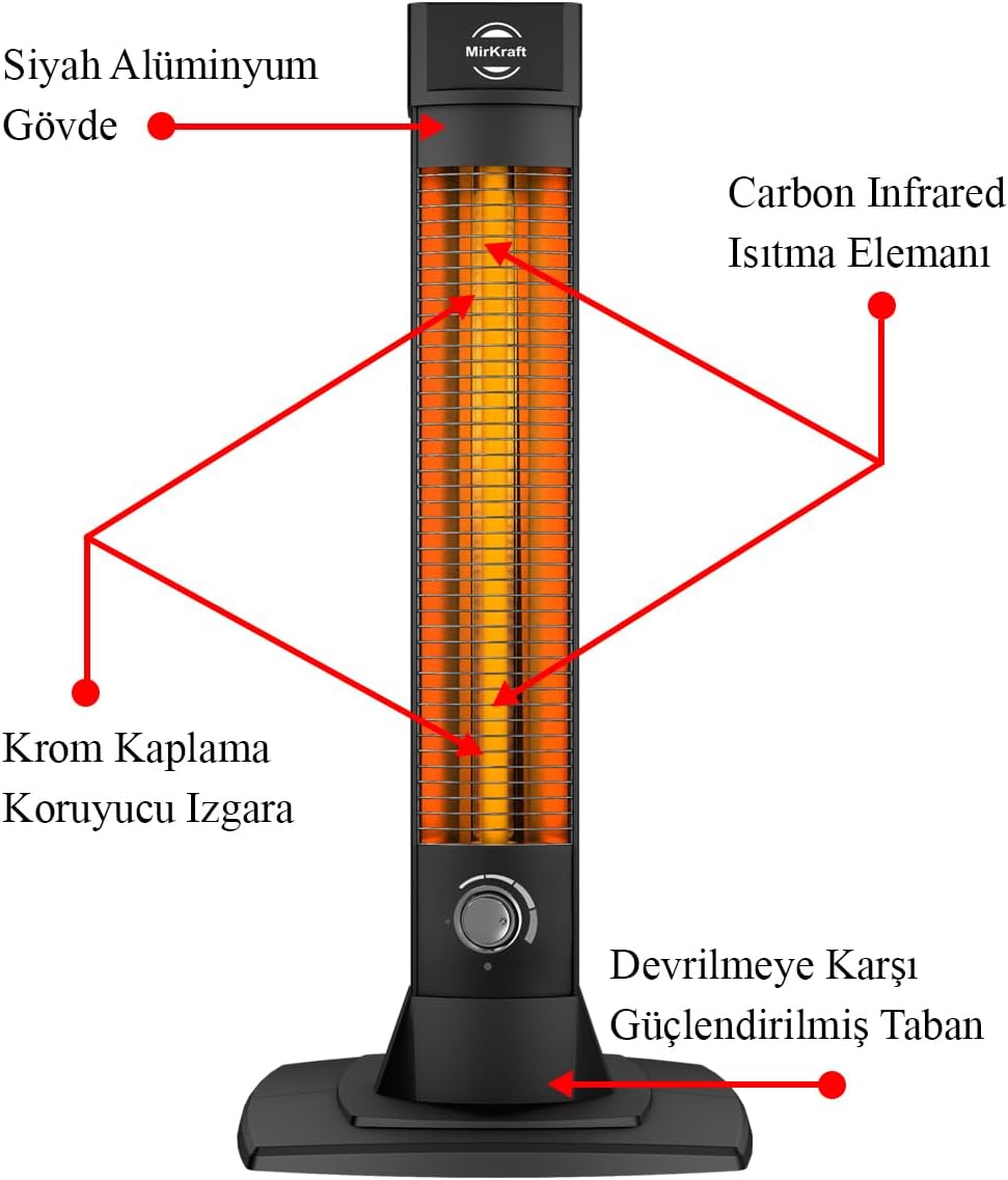 Heizstrahler Infrarot-Stand-Heizstrahler mit 2500 Watt und Kohlenstoff-Heizelement