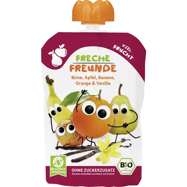 Bio Quetschie Birne, Apfel, Banane, Orange & Vanille