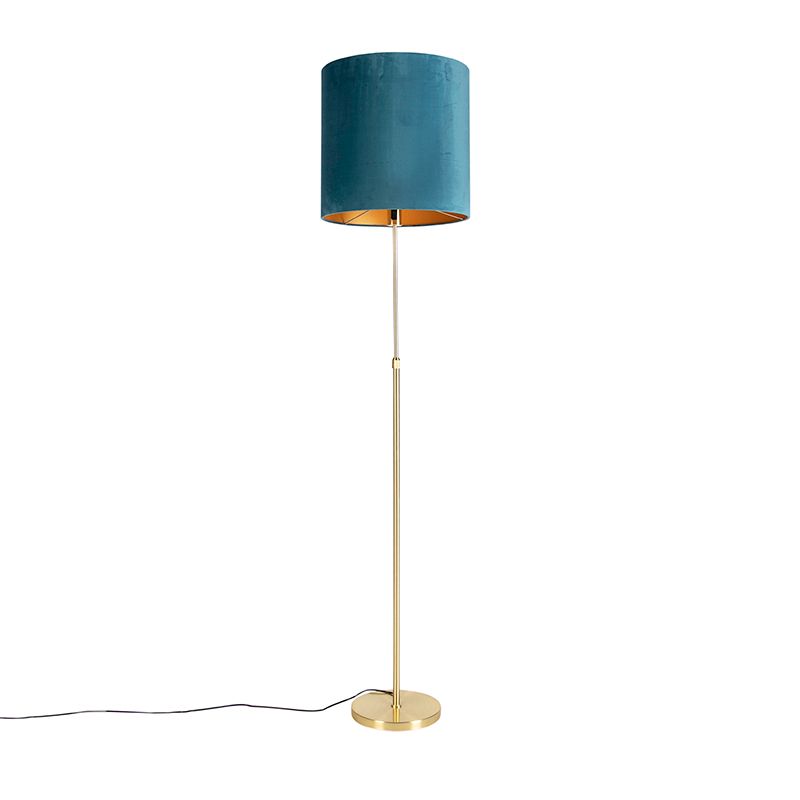 Vloerlamp goud/messing met velours kap blauw 40/40 cm - Parte