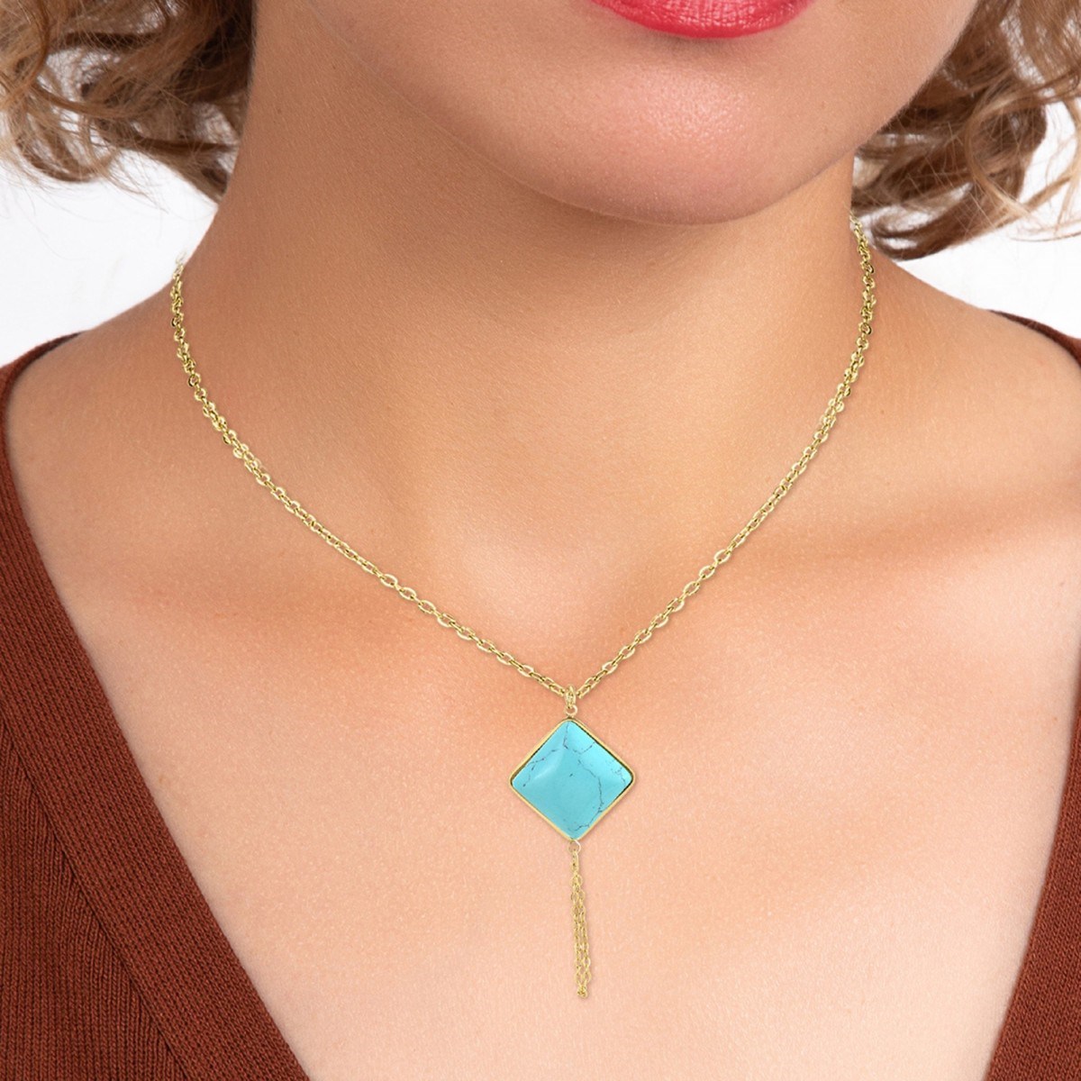 Collier SC Bohème orné d'une pierre turquoise en acier inoxydable