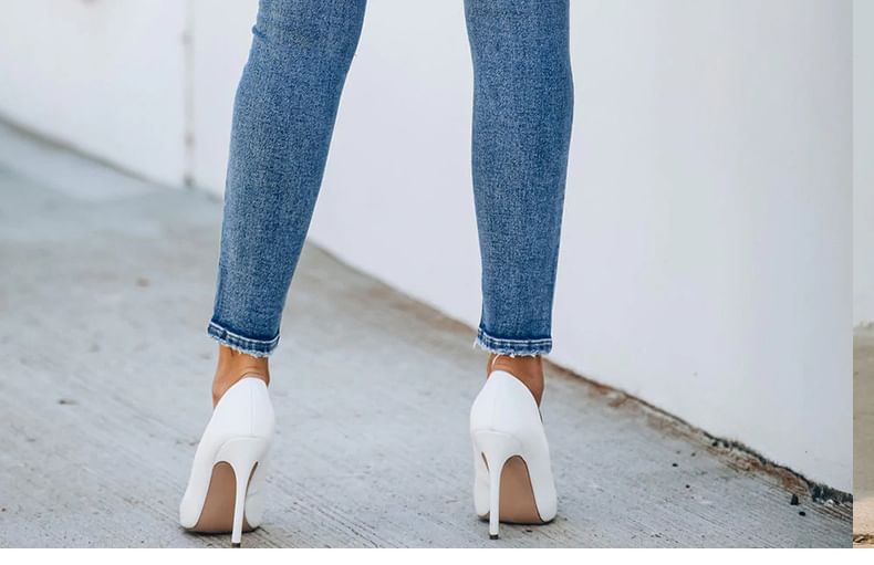 PERKARP - Skinny jeans met middelhoge taille, knoopsluiting en distressed wash