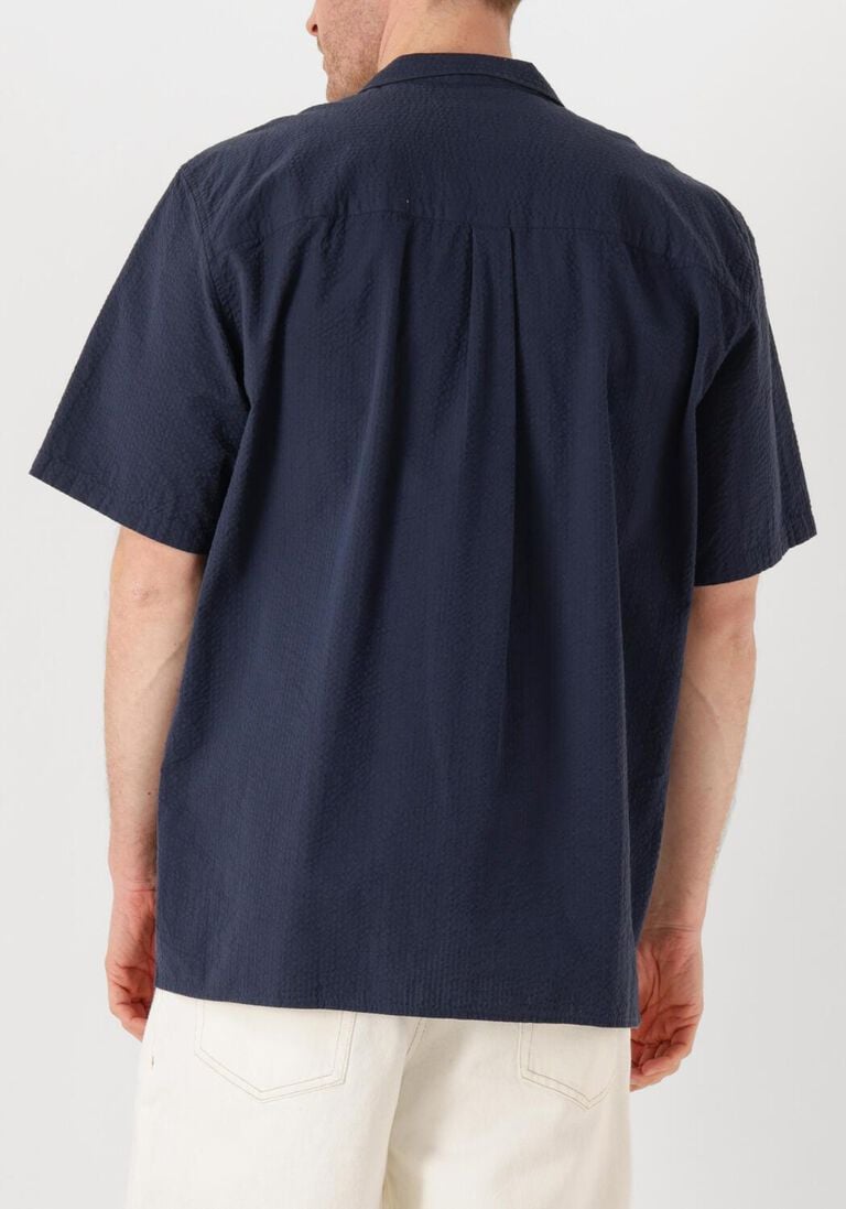 donkerblauwe forét casual overhemd hush seersucker ss shirt