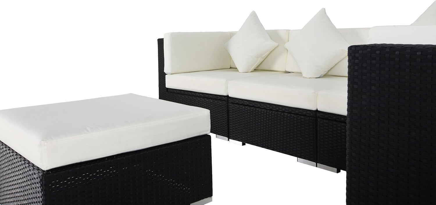 OUTFLEXX Gartenlounge Polyrattan, Creme/weiß, schwarz, für 5 Personen, inkl. Kaffeetisch, wasserfeste Kissenbox