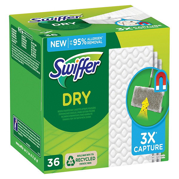 Lingettes sèches Dry pour balai Swiffer, boite de 36