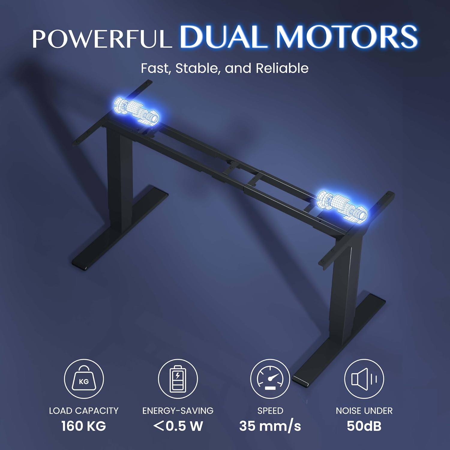 FLEXISPOT Höhenverstellbarer Schreibtisch Elektrisch Tischgestell mit 2 starken Motoren, Super Belastung 160KG, 3-Fach-Teleskop, Memory-Steuerung, LED Höhenanzeige (PRO Schwarz)
