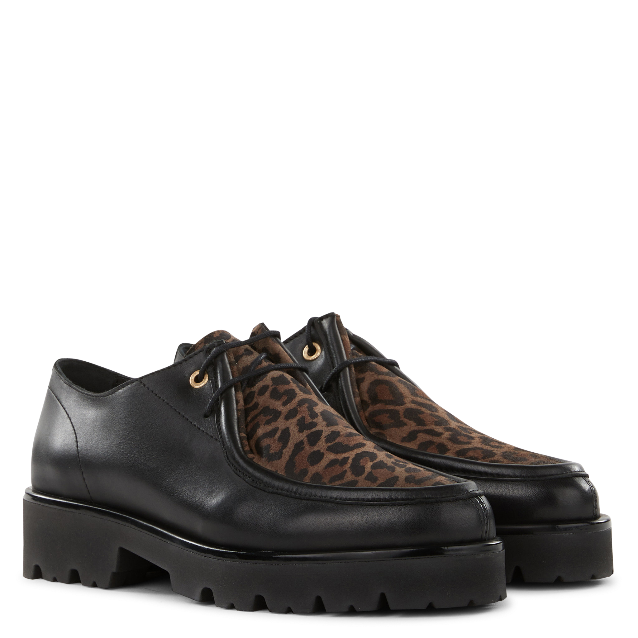 FOUGUE - Mocassins en cuir velours imprimé léopard | Noir