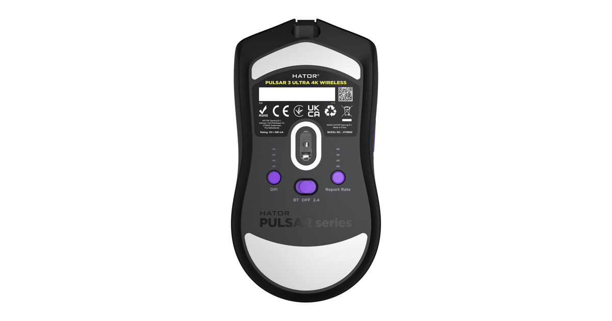 HatorPulsar 3 Ultra 4K Wireless gaming muis  (Zwart, 400 - 30.000 DPI, RGB, 2.4GHz / Bluetooth 5.1 / USB)