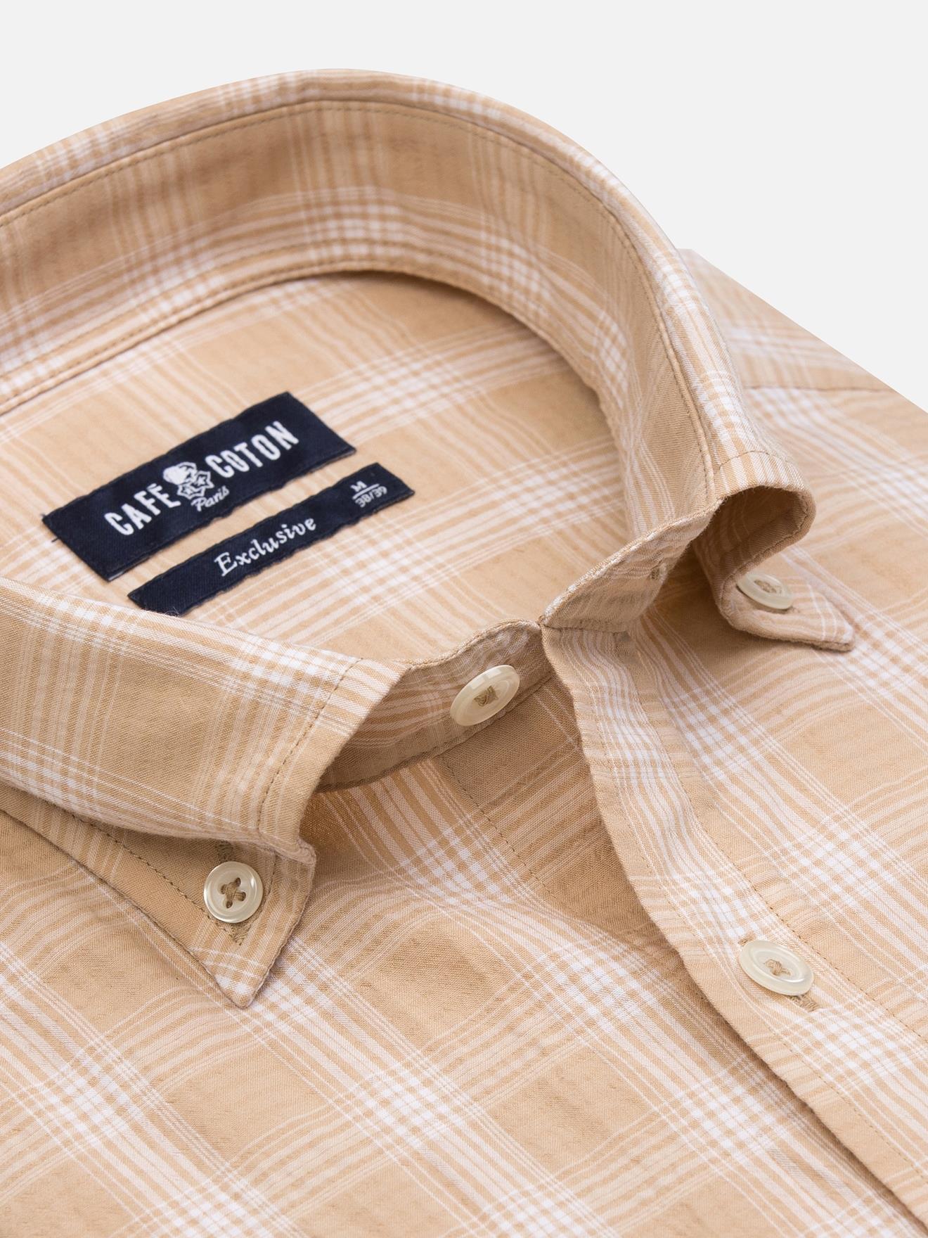 Chemise Jason en seersucker sable- Col Boutonné