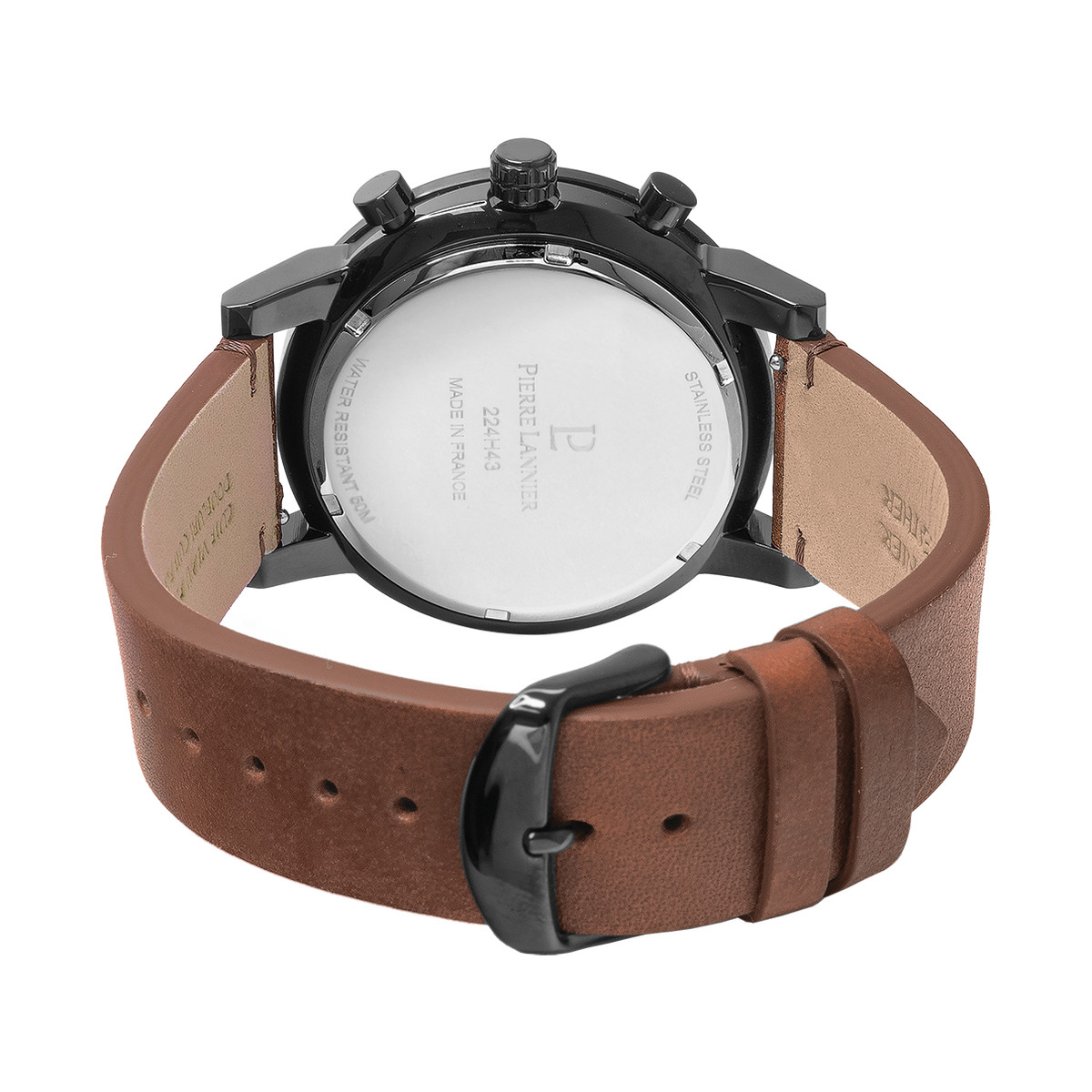Montre PIERRE LANNIER Critérium homme automatique acier noir bracelet cuir marron