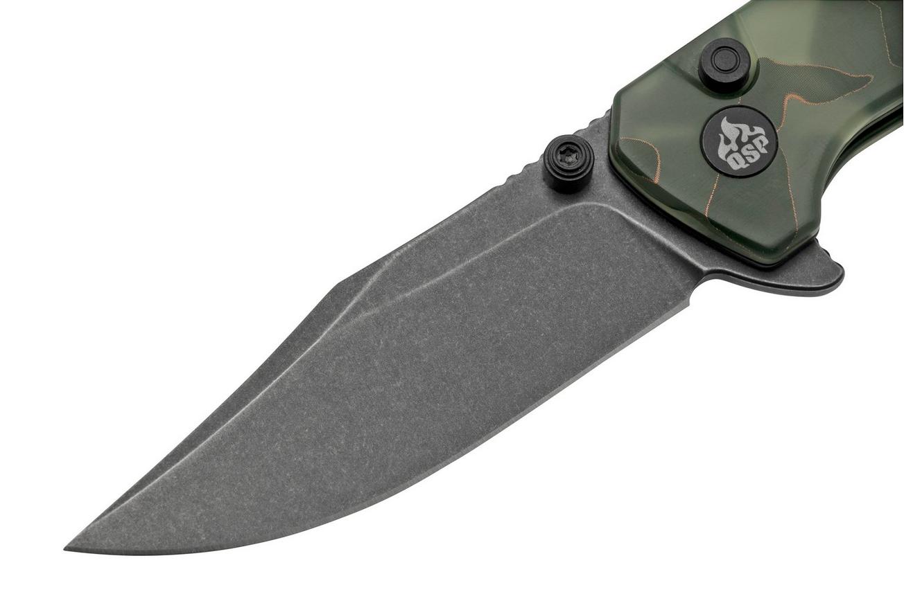 QSP Grebe QS147-E2, S35VN zwart Clippoint Glow In The Dark Raffir, zakmes