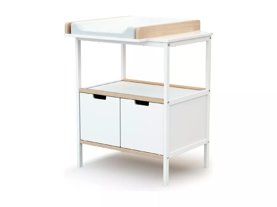 Meuble à langer 2 portes en bois ESSENTIEL Blanc et Hêtre Brut