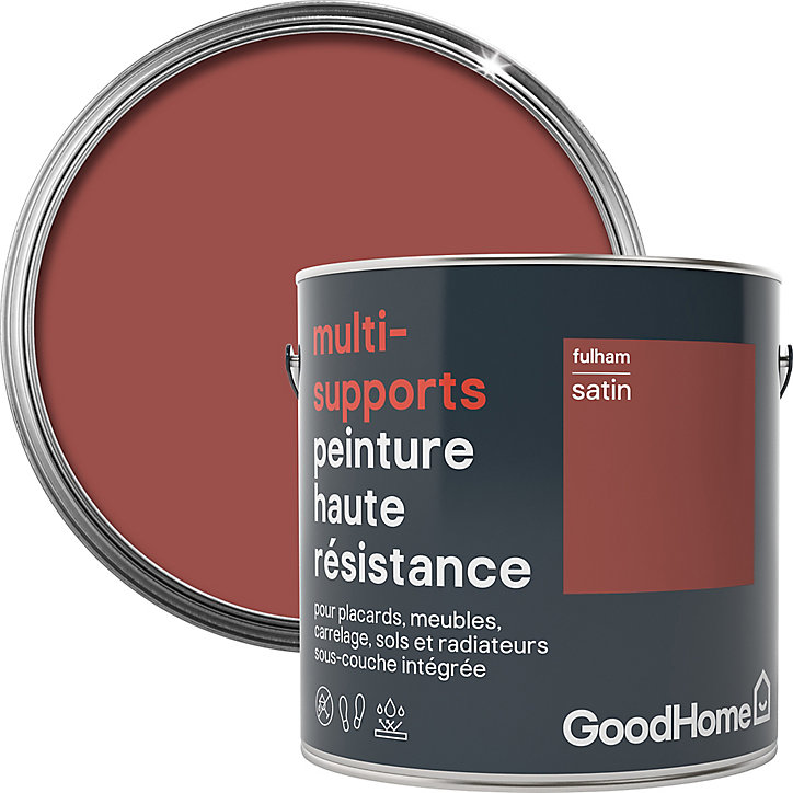 Peinture haute résistance multi-supports GoodHome rouge Fulham satin 2L