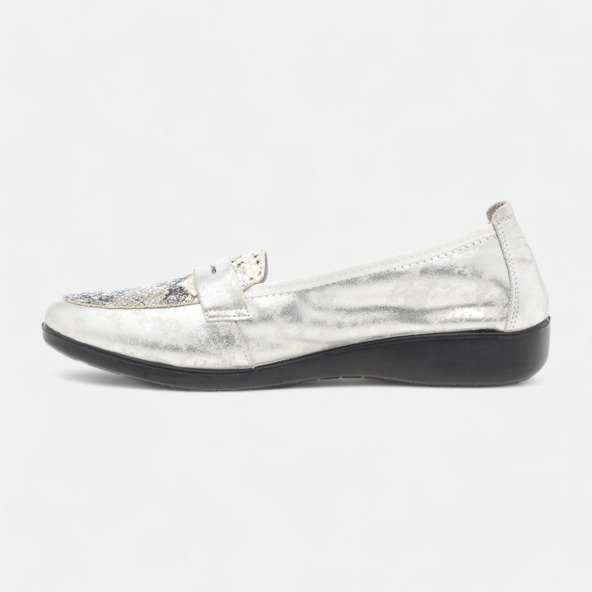 Mocassins pieds sensibles Femme en cuir argent