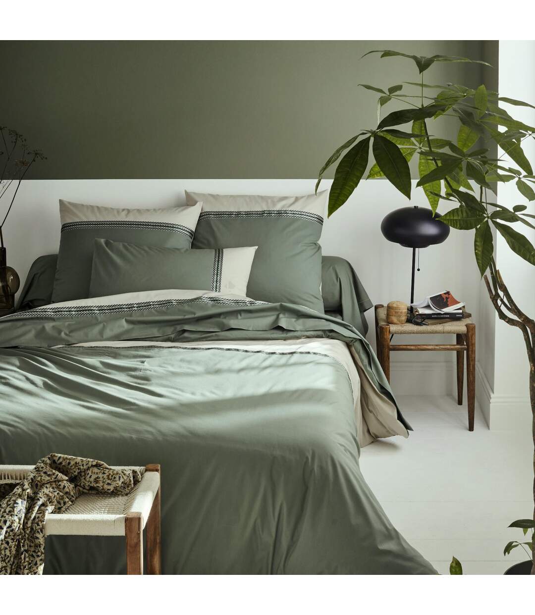 Housse de couette 260x240 cm percale coton NOA vert Kaki