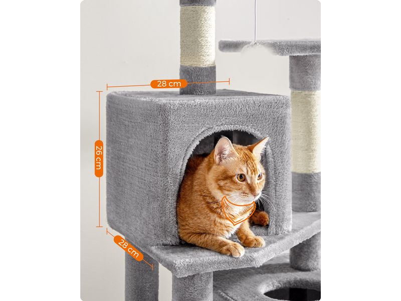Feandrea Kratzbaum mit 2 Höhlen 155 cm, Grau/Beige Kuscheliges Katzenhaus