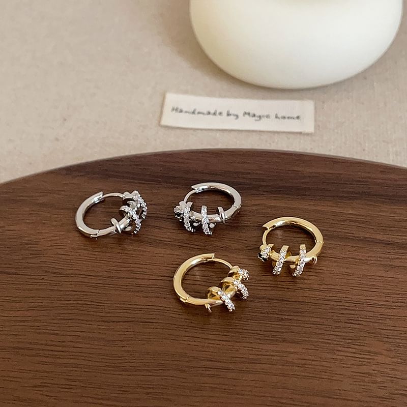Panda Dama - 925 Sterling Zilveren Strass Hoepel Oorbel