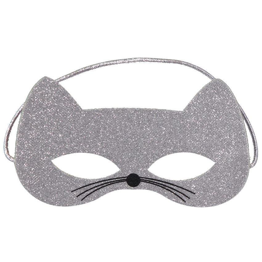 Masque chat en glitter argenté pour enfant - Gris chiné