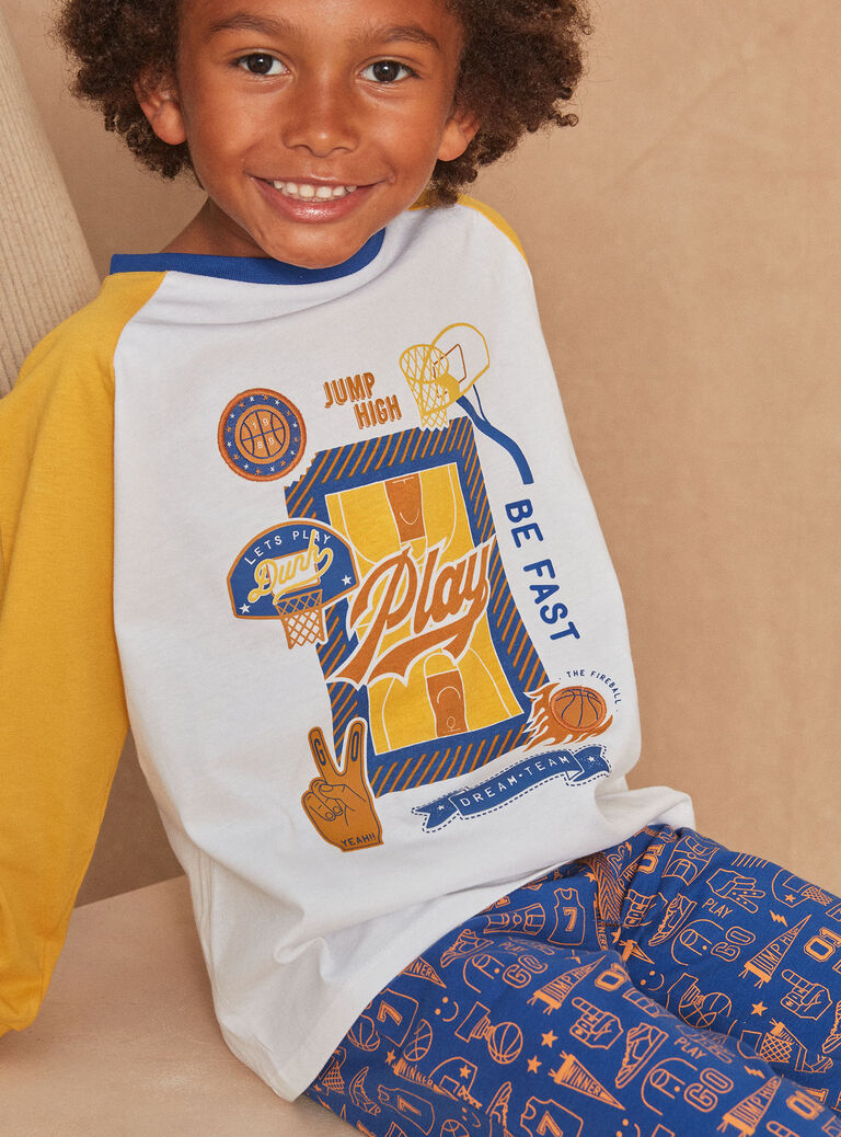 Pyjama bleu roi et jaune en jersey