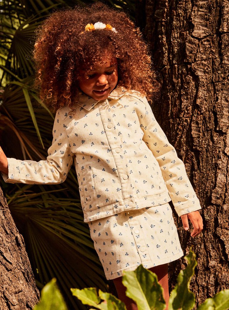 Veste en jean vanille à fleurs