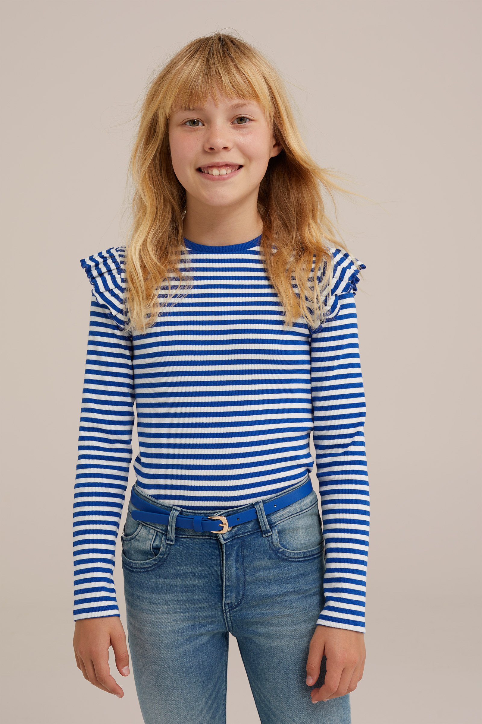 Meisjes gestreept T-shirt WE Fashion Kobaltblauw