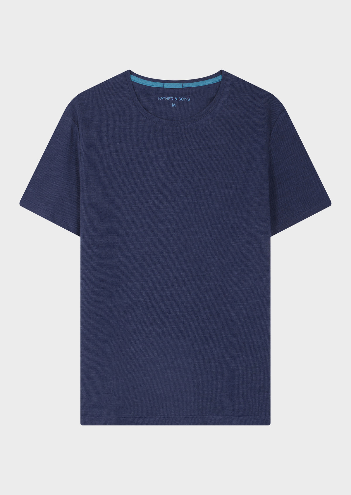 Tee-shirt manches courtes en coton et lin col rond unis bleu jeans