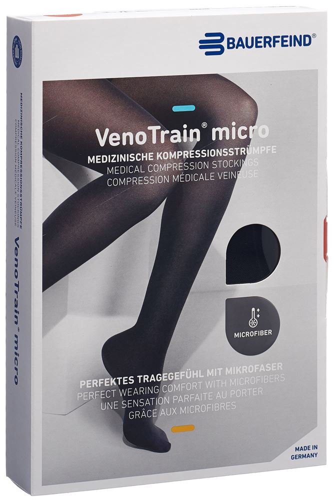 Bauerfeind VenoTrain Micro KKL2 AT S normal/long offene Fussspitze schwarz 1 Stk