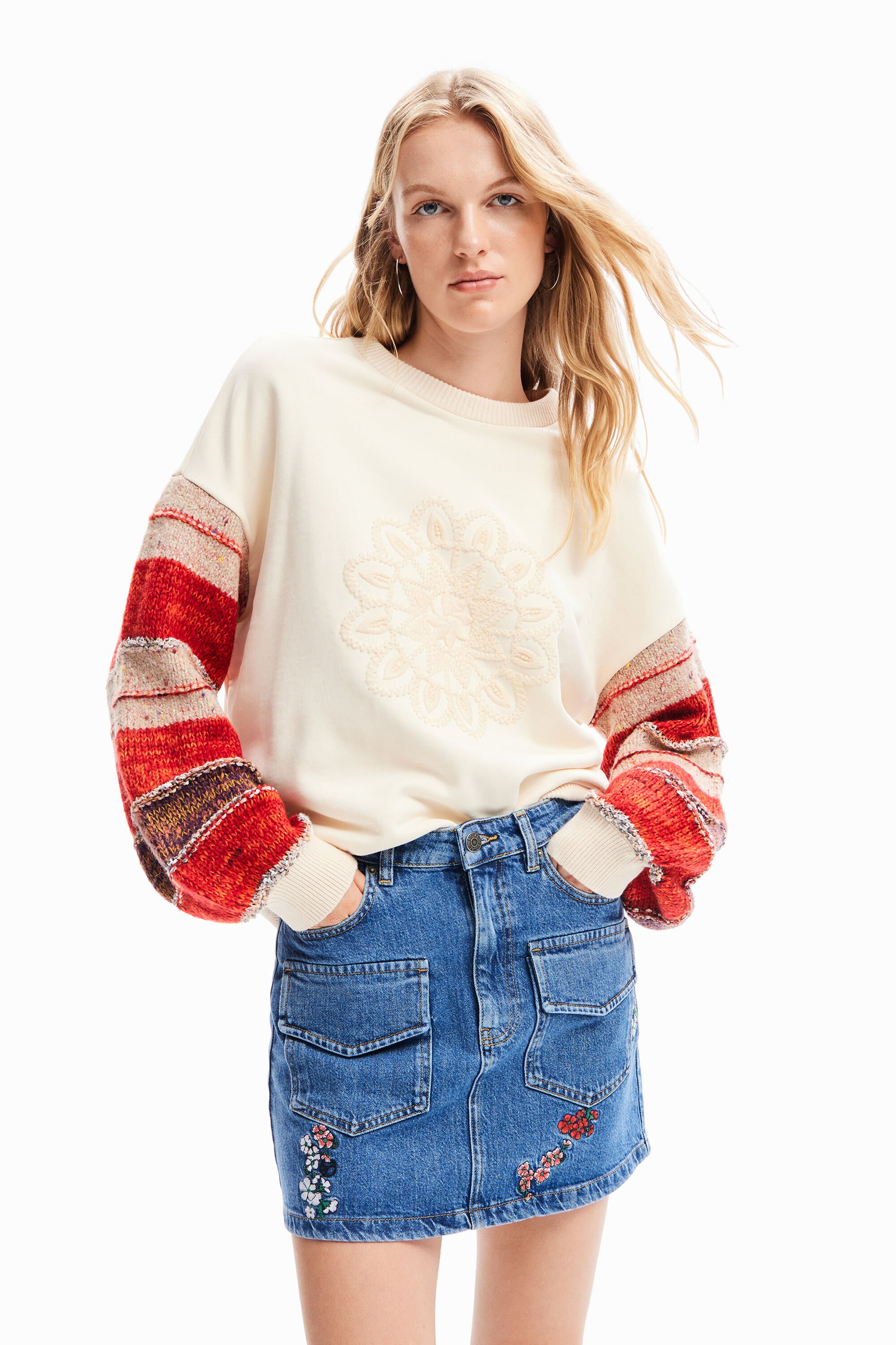 Sweat-shirt combiné broderie
