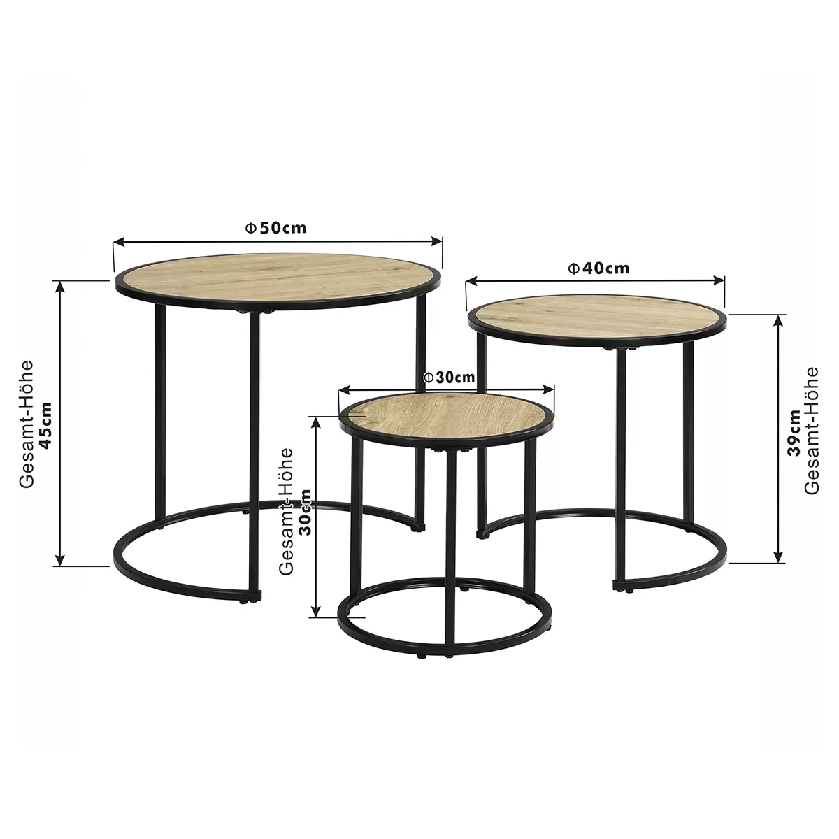 Beistelltisch 3er Set Milan III Artisan Eiche,schwarz