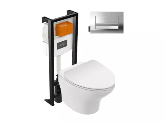 Pack WC suspendu sans bride JACOB DELAFON Nouvelle vague + bati support + plaque chromé