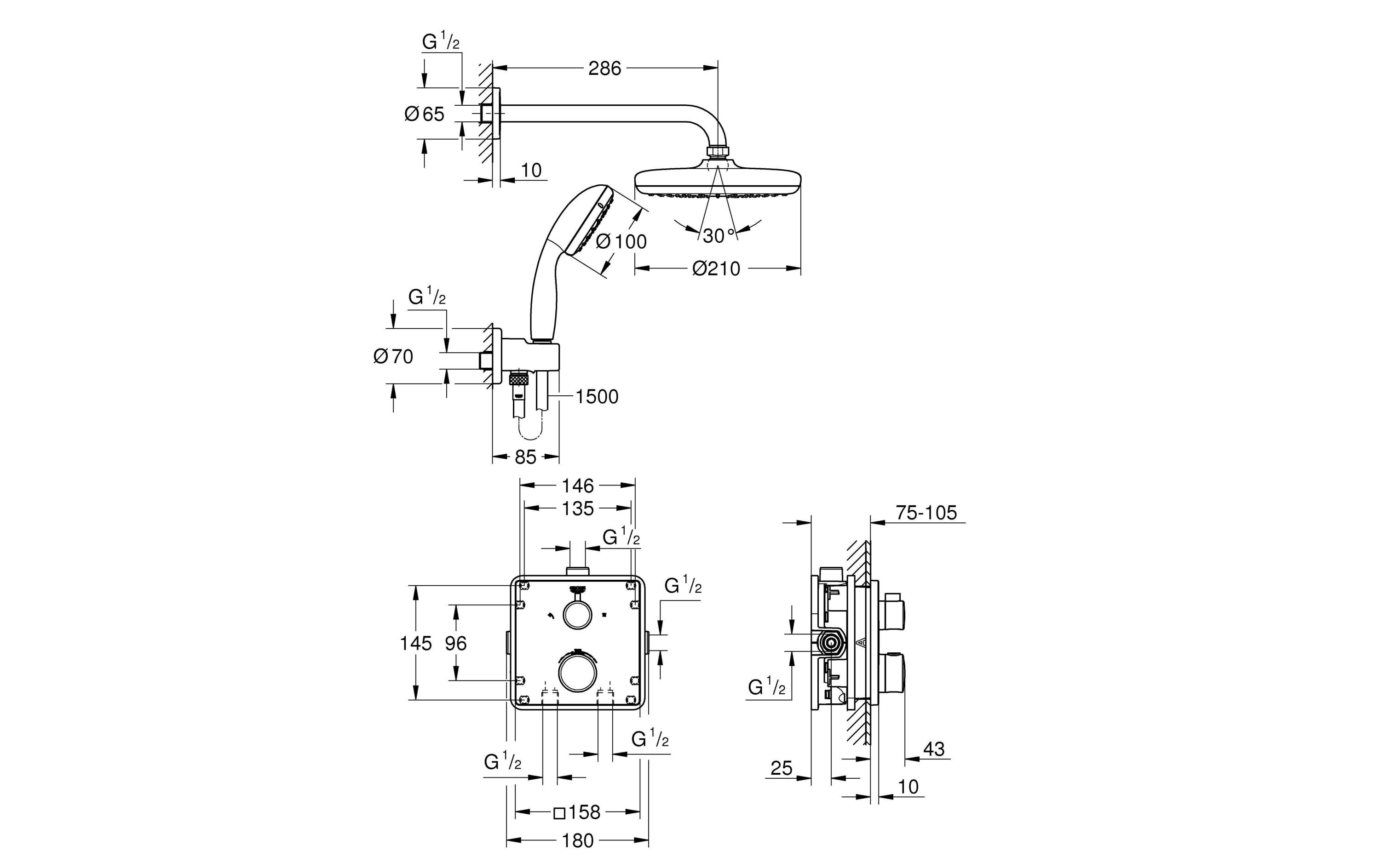 Duschsystem Grohtherm, Tempesta 210<br>Brausegarnitur