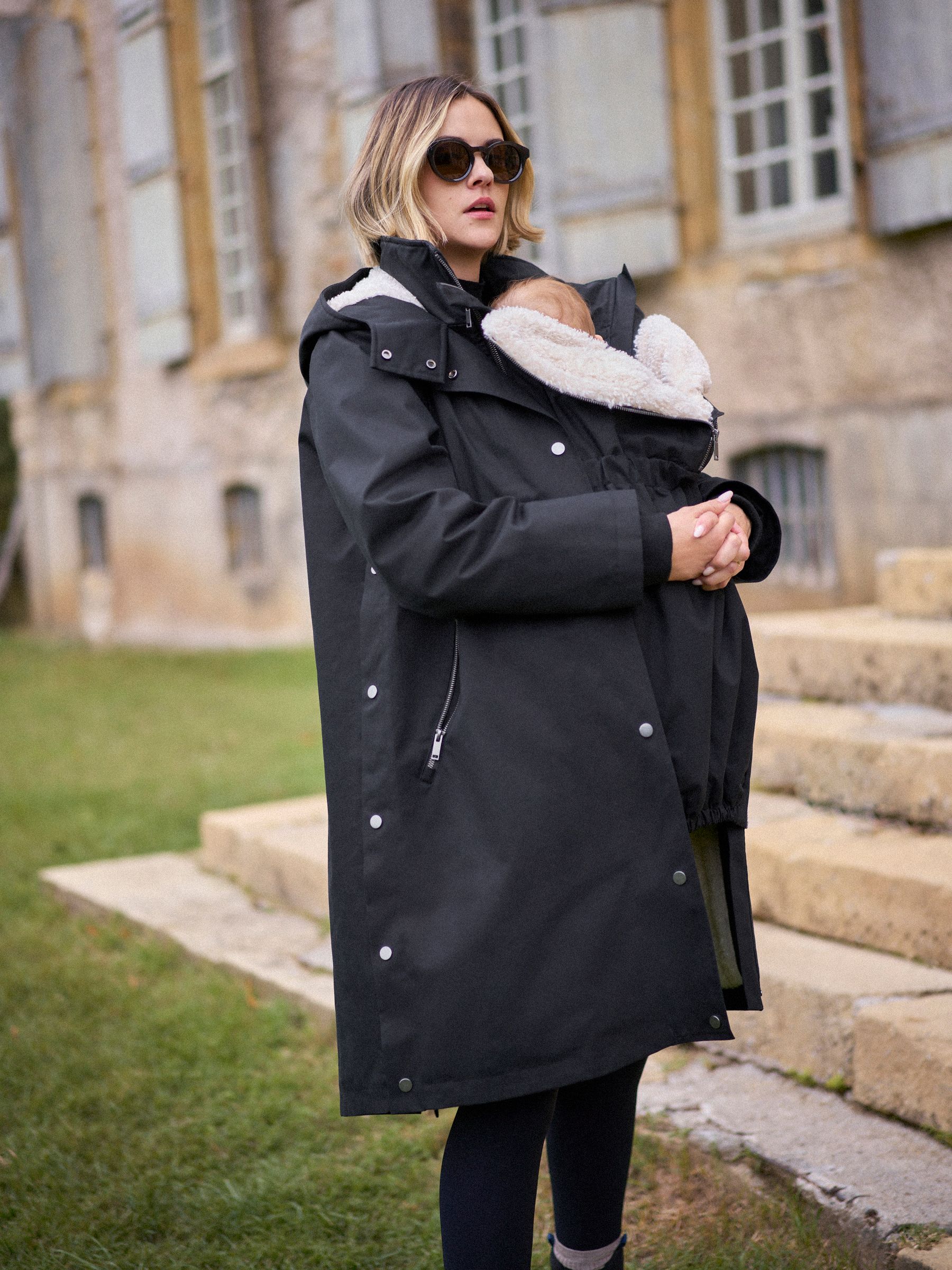Zwart - Seraphine 3 in 1 Maternity & Babywearing Parka with Borg Lining