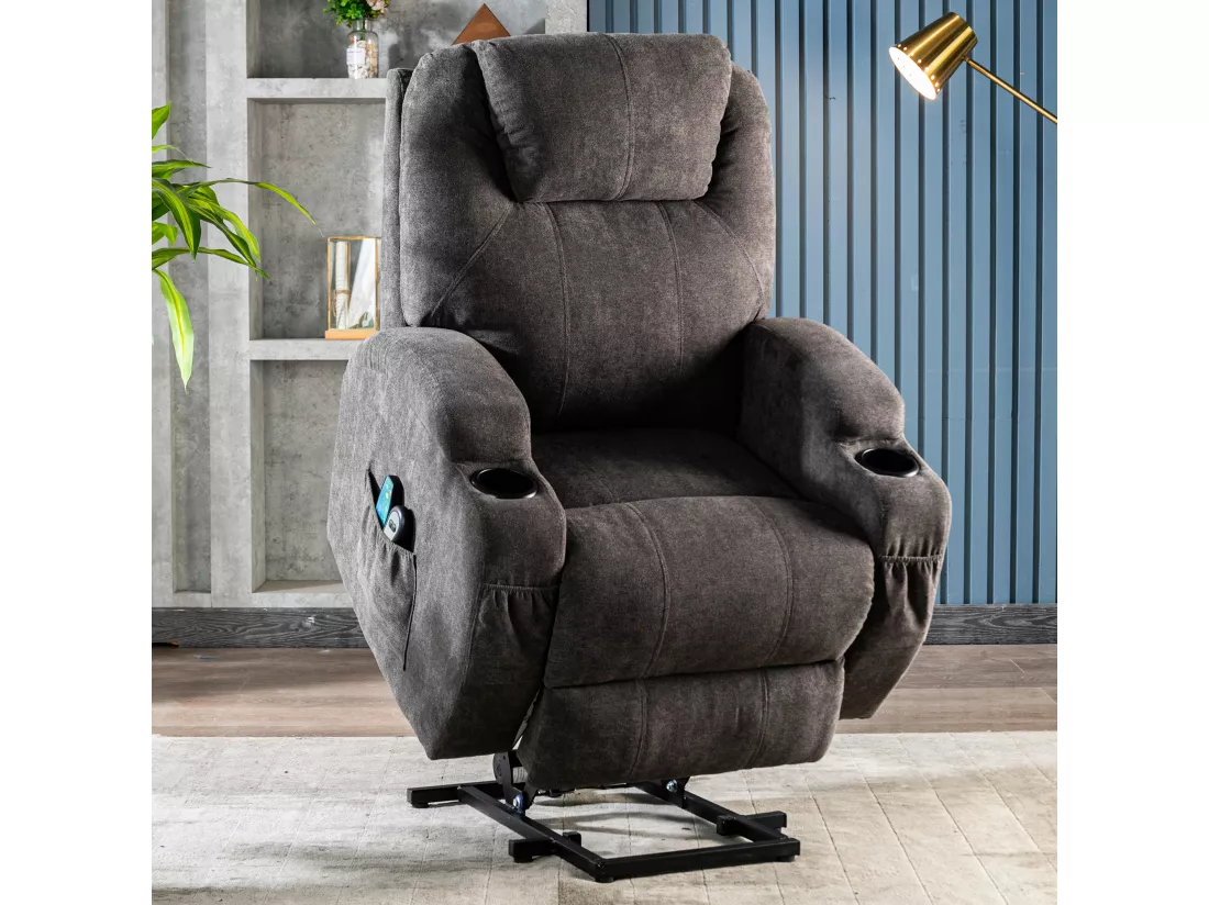 Fauteuil massant en tissu avec releveur électrique - Fauteuil de relaxation - Gris anthracite