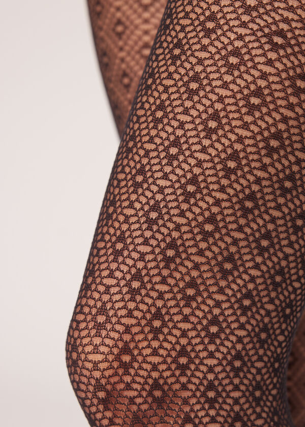 Meia-calça arrastão com padrão de diamante, 50 denier