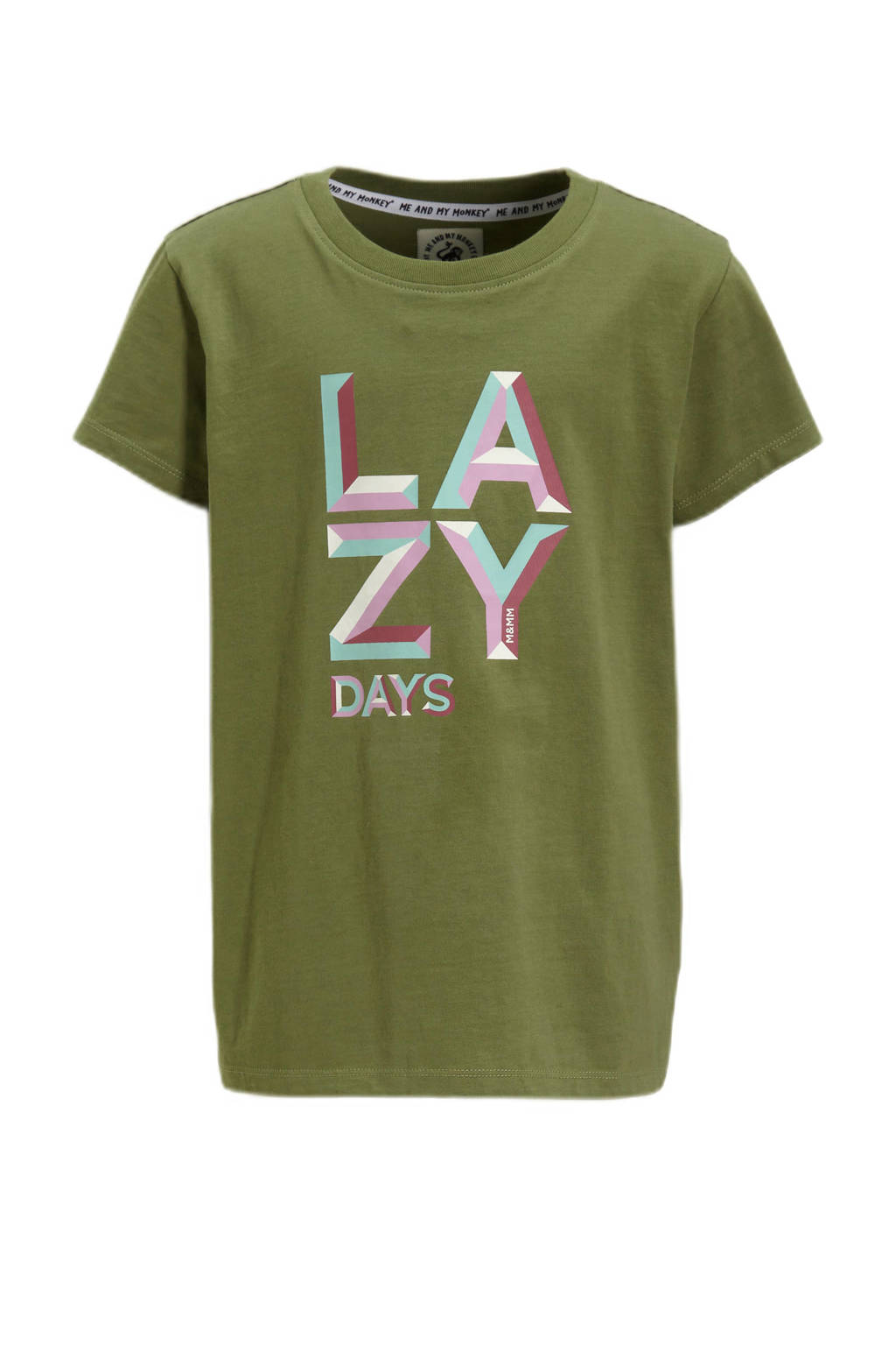 Me & My Monkey T-shirt Parille met tekstopdruk khaki