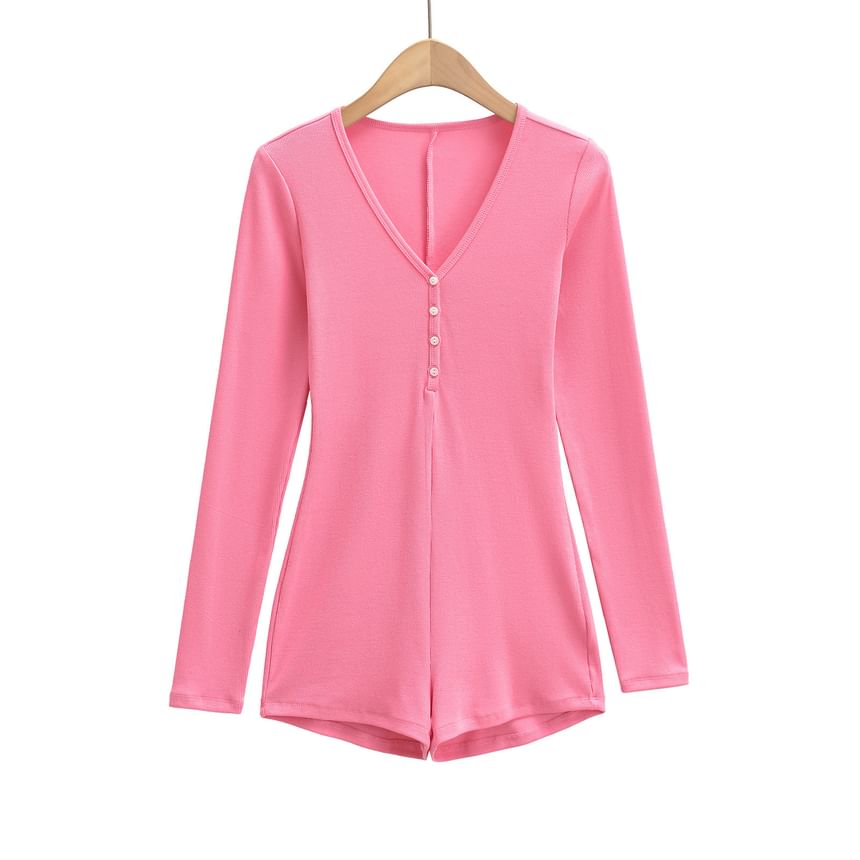Asiris - Romper met lange mouwen, V-hals en effen, slim fit