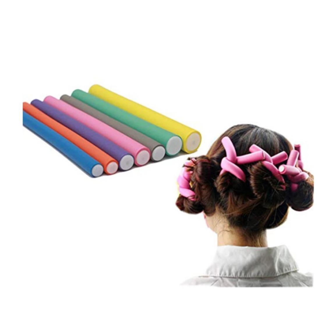 (42-tlg. Set) Ø10-18mm Schaumstoff Lockenwickler Flexible Papilotten Hitzefreies Haar Styling in 7 Grössen - Bunt