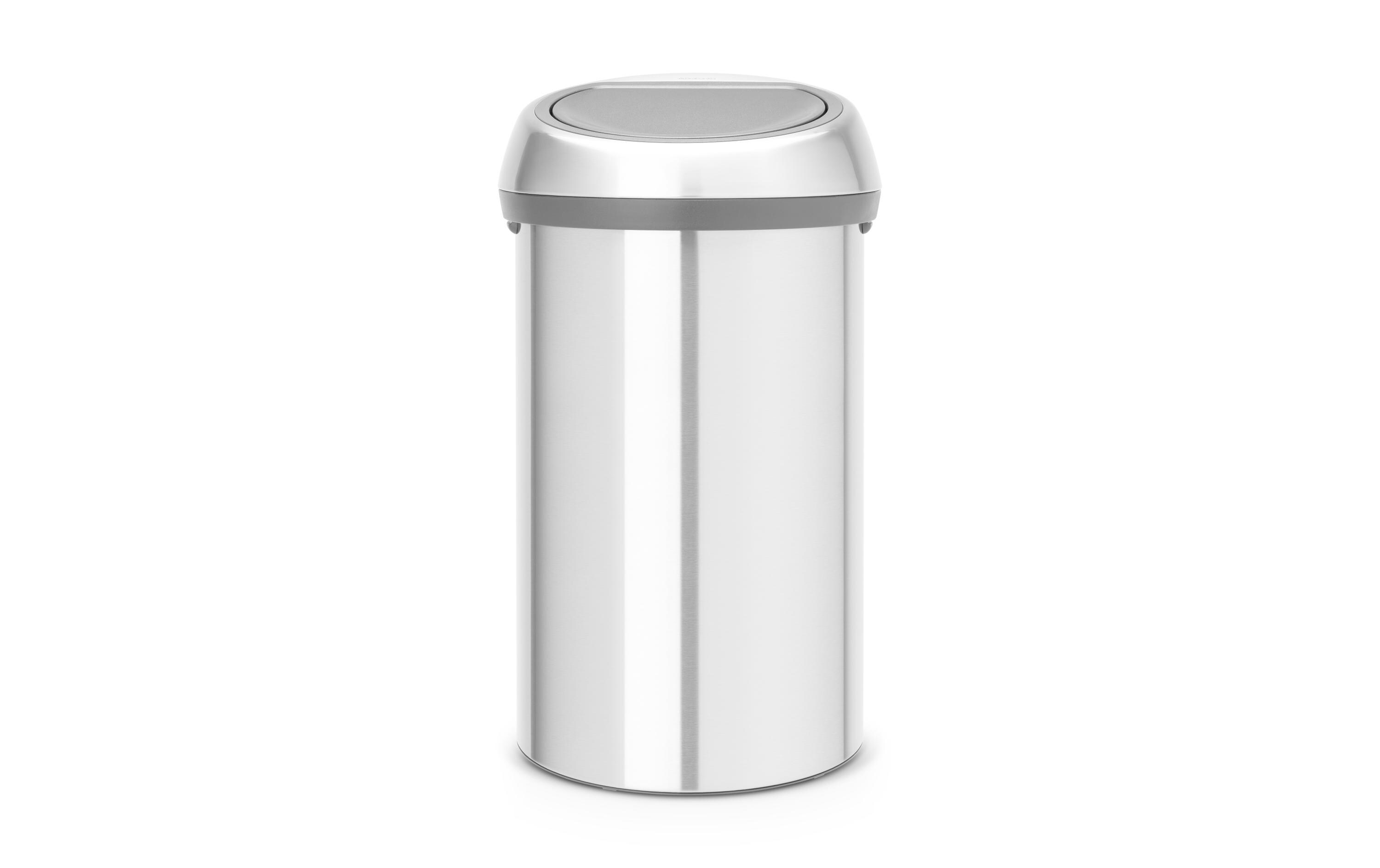 Toucheimer Touch Bin Fingerprint proof 60 l, Matt Steel<br>Runder Abfallbehälter mit Kunststoffeinsatz und Wandhalterung