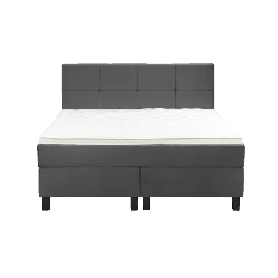 Boxspring Liv geblokt - grijs - 140x200 cm - vierkante poot
