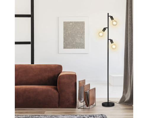 Staande lamp, 3-lichts, HxØ 160x22 cm, Kuglo, zwart