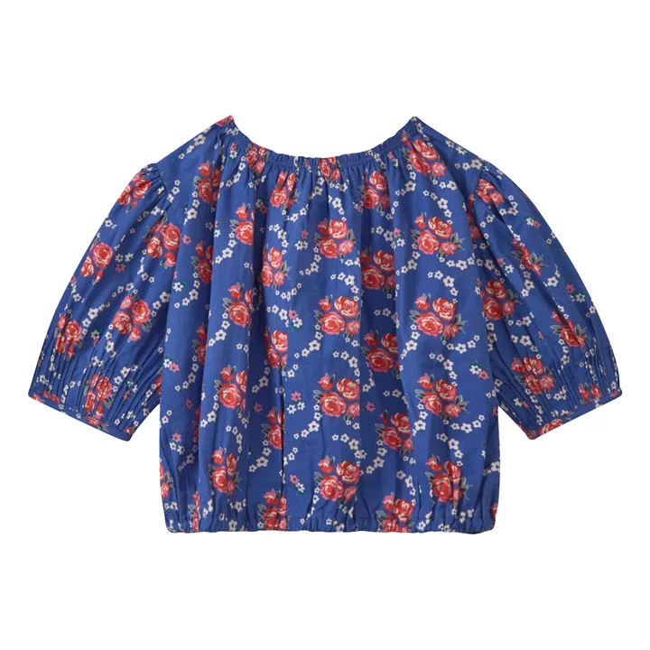 Caramel Blouse en Popeline de Coton à Fleurs | Bleu marine