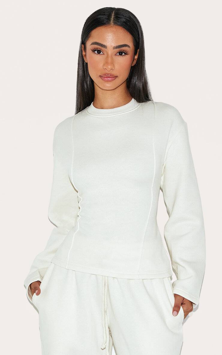 Crème Sweat-shirt Petite À Manches Longues Avec Taille Cintrée