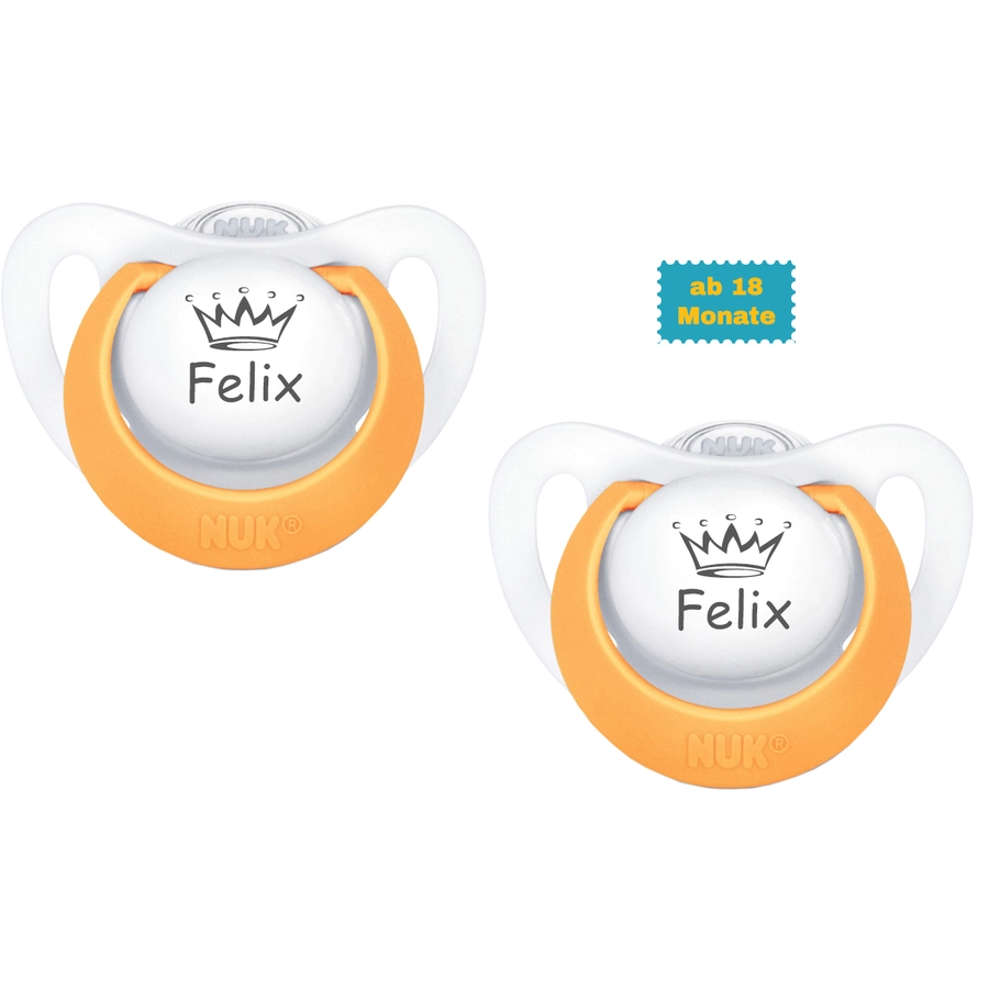 Schnullireich Schnuller mit Namen  Namensschnuller NUK Genius Krone – 2er Set (Junge) Weiß