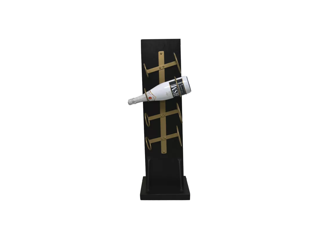 Porte-vin debout 4 bouteilles - 25x25x80 - Noir-Doré - Mangowood-Métal