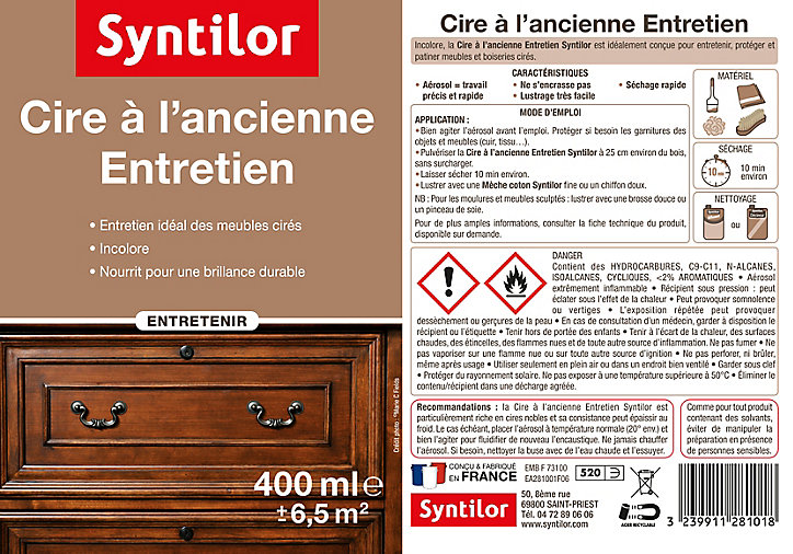Encaustique aérosol cire à l'ancienne incolore 400 ml
