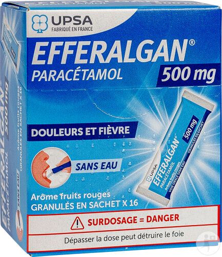 UPSA Efferalgan 500mg Granulés Sans Eau Goût Framboise 16 Sachets