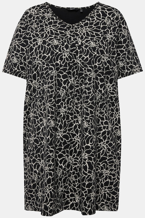 Longshirt, Zierfalten, A-Linie, V-Ausschnitt, Halbarm
