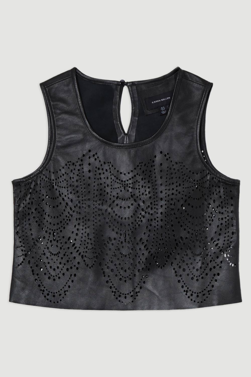 KarenMillen Amelia Graham Leather Cutwork Tailored Shell Top