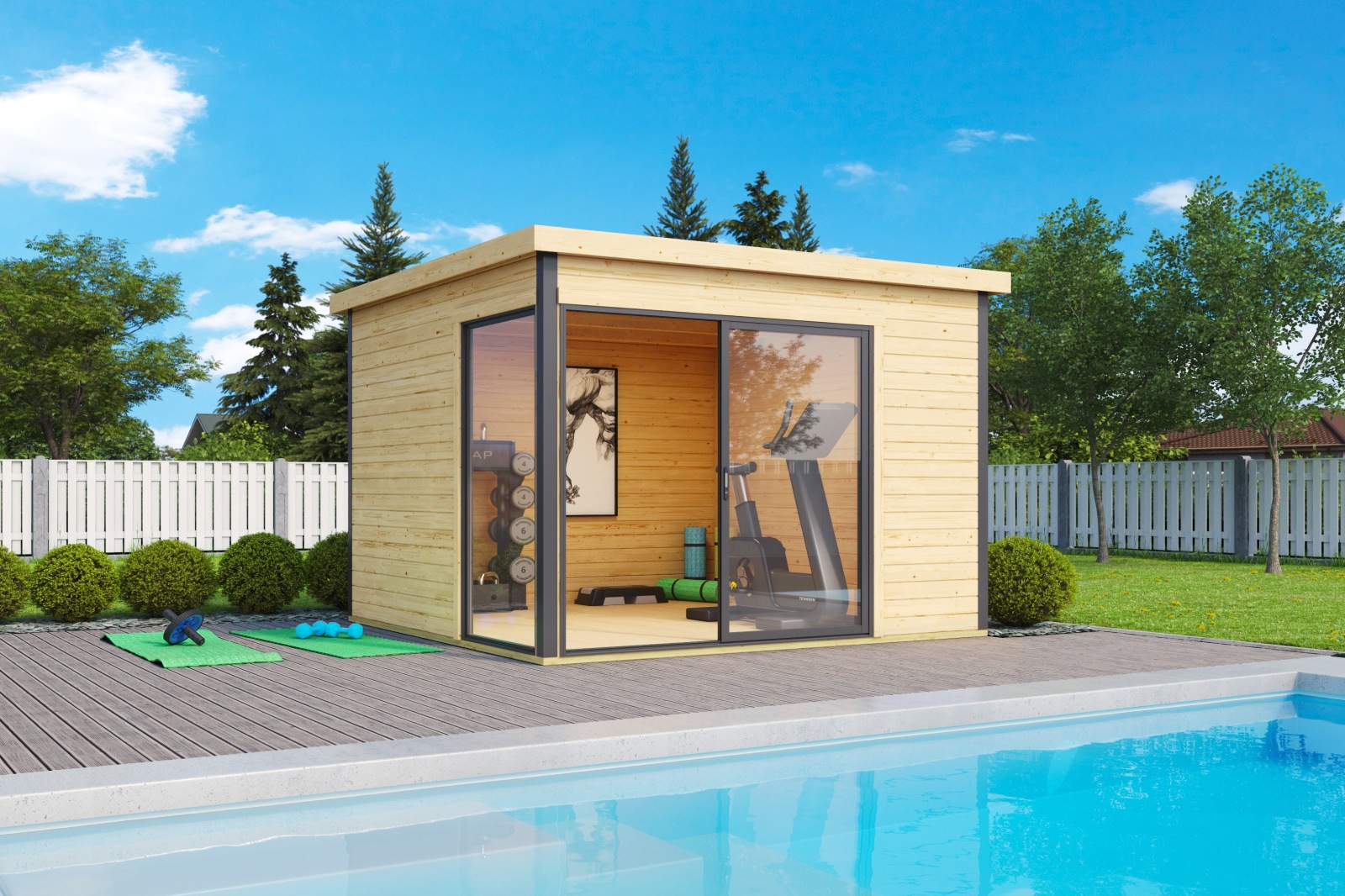 Gartenhaus DOMEO 1 - natur-anthrazit - Fichte massiv - 300x300 cm