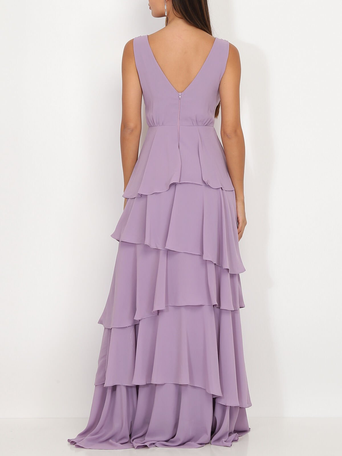 Robe longue à volants- Violet clair
