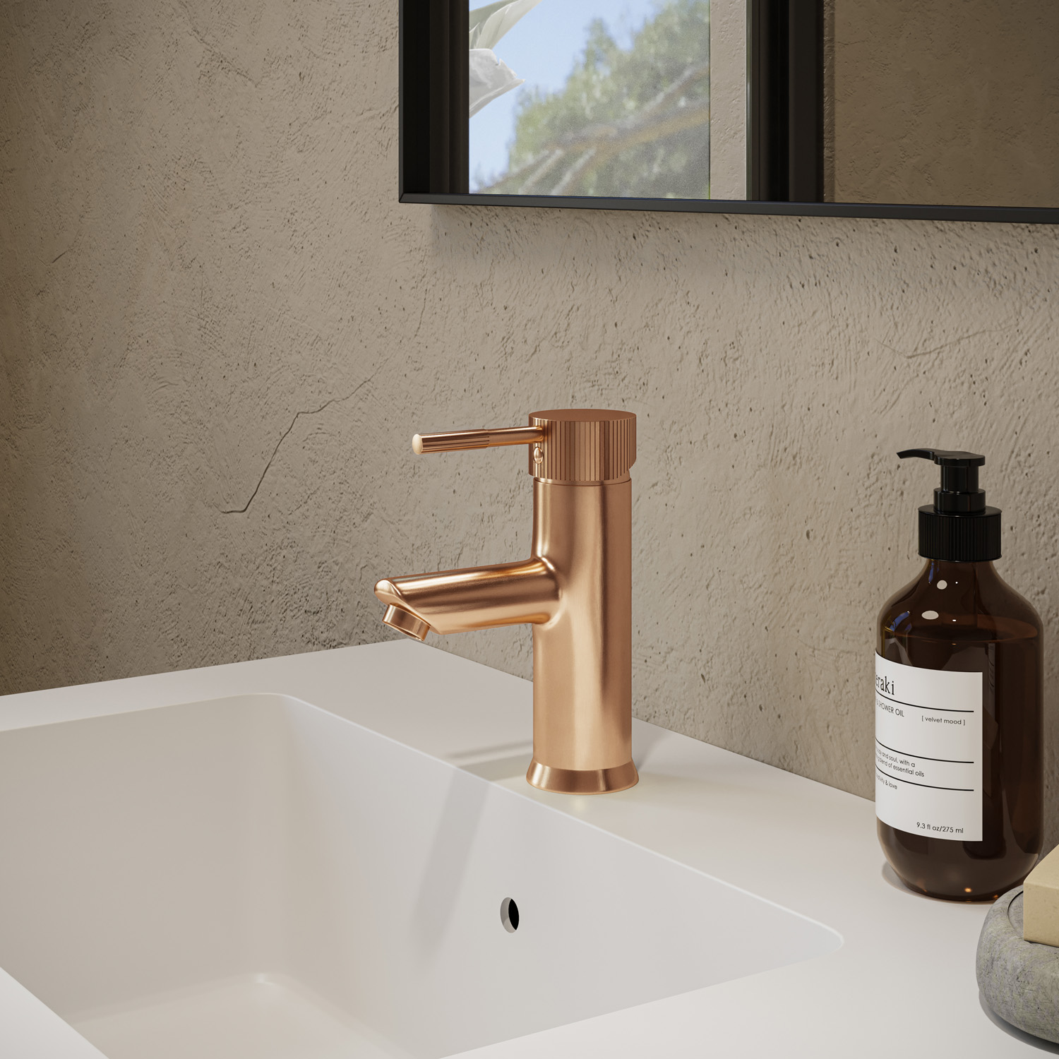Saniclear Copper Stripes wastafelkraan geborsteld koper